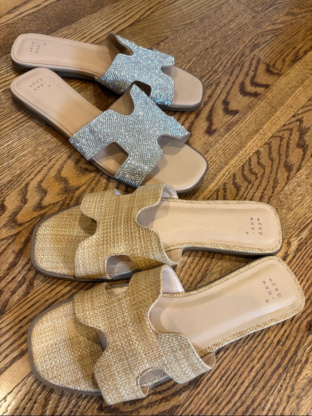 a new day Silver and Natural Tan Woven Slide Sandals